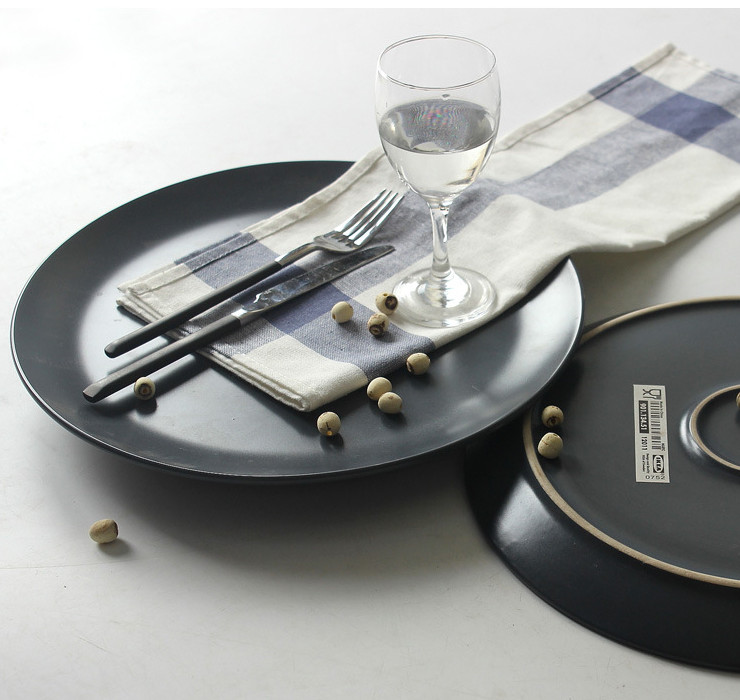 色釉簡約陶瓷餐具12寸圓盤子 意面圓平盤大牛排盤西餐盤酒店餐廳餐具
