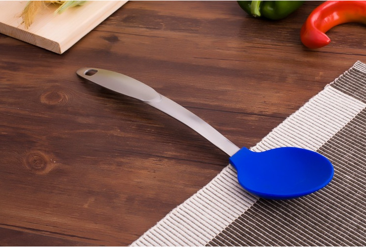 Stainless Steel EU Certified Pure Color Stainless Steel Handle Silica Spoon Salad Spoon Non-stick Pan Use