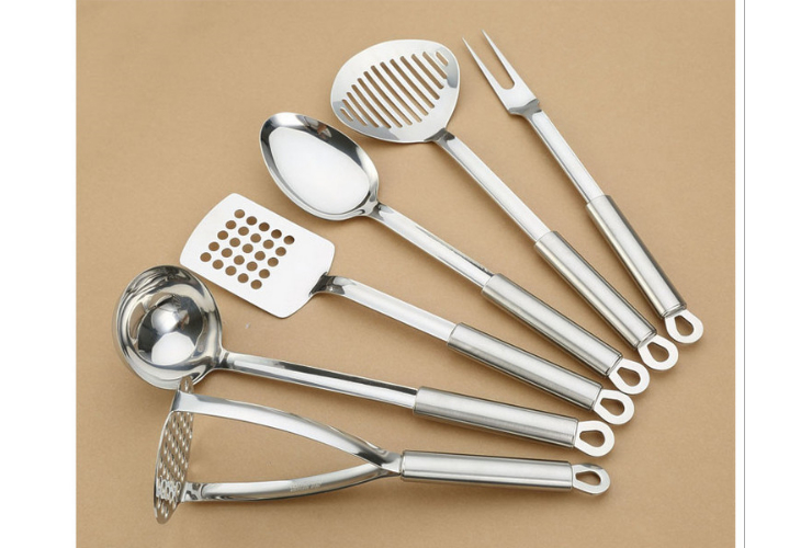 Stainless Steel Heavy Flat Series Leaking Spade Soup Spoon Buffet Spoon Meat Fork Potato Pressing Tool Set (Being Out-of-stock)