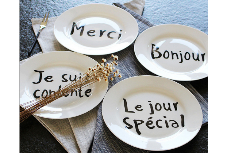 簡約法文字母骨瓷早餐盤蛋糕甜品盤平盤咖啡杯碟馬克杯