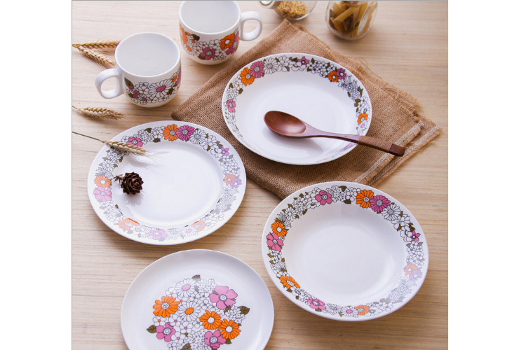 出口日本韓國北歐復古花朵骨瓷早餐盤甜品盤實用飯盤湯盤杯