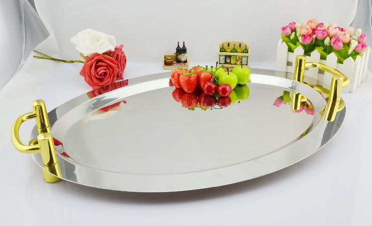 不銹鋼橢圓形鏡盤高檔歐式 酒店用水果盤托盤 自助餐盤16-22寸