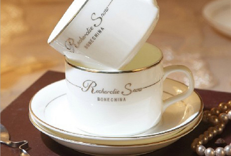 歐式高檔金邊創意骨瓷咖啡杯 陶瓷杯子 骨瓷咖啡杯碟 金色咖啡杯