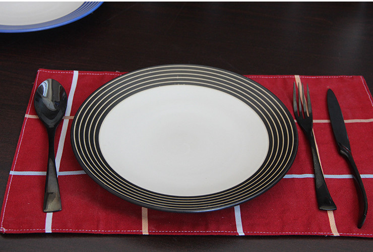 Ceramic Steak Plate Line Rim Round Plate