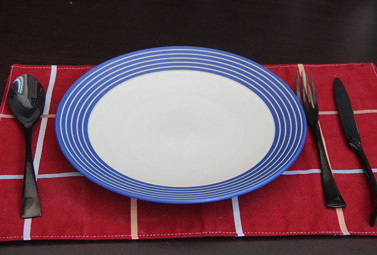 Ceramic Steak Plate Line Rim Round Plate