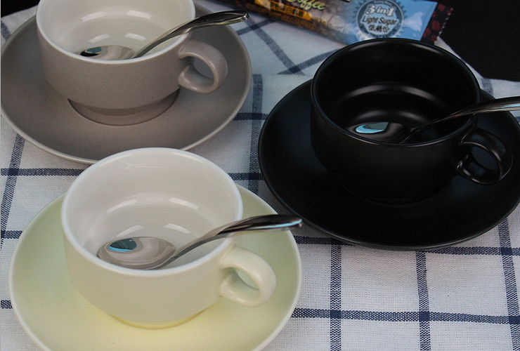 陶瓷咖啡杯碟套裝 簡約歐式咖啡杯碟一套 啞光釉彩色下午茶咖啡杯