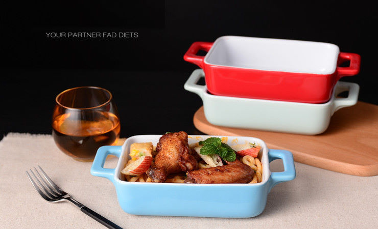 陶瓷烤盤烤碗陶瓷焗飯盤烤箱雙耳長方形碗烘焙菜芝士西餐盤子