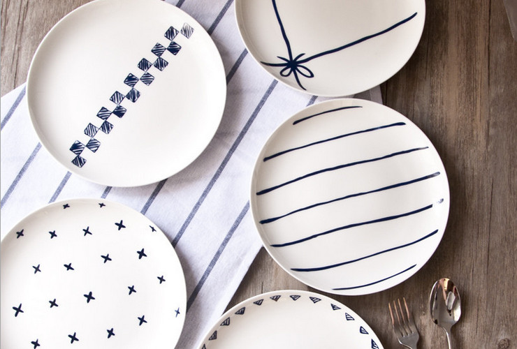 8寸北欧风格图案陶瓷餐具水果盘陶瓷盘