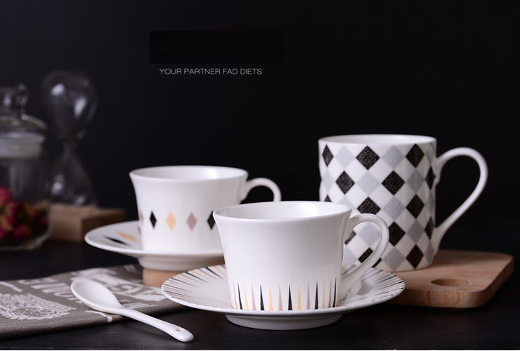北歐風格陶瓷餐具創意幾何圖案骨瓷咖啡杯碟