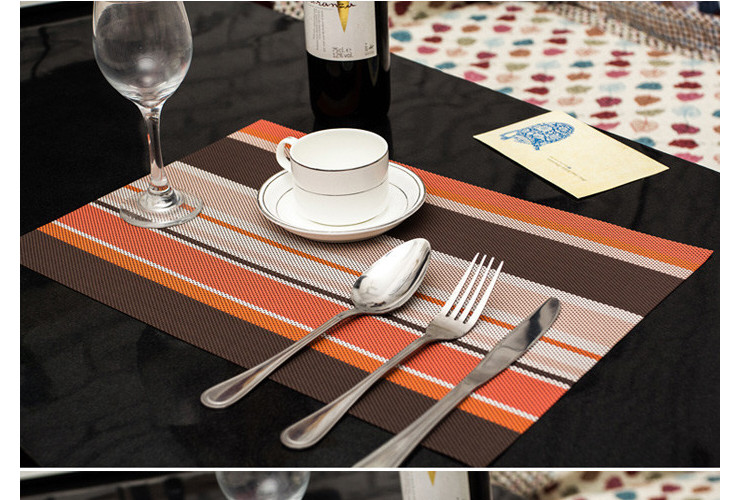 歐式現代PVC餐桌墊 長方形條紋高檔酒店西餐墊 防滑隔熱碗盤杯墊
