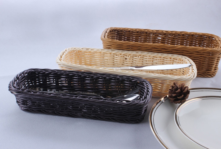 仿籐果盤收納盒 柳條編織水果食品麵包筐 刀叉籃 (2色)