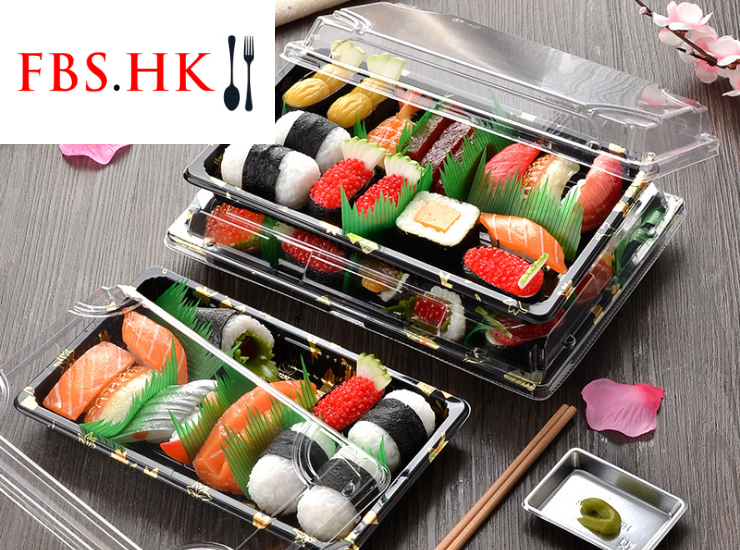 (Ready Sushi Packaging Takeaway Box In Stock) (Box) Gold Leaf Printed Sushi Packaging Box Disposable Japanese Plastic Takeout Salmon Sashimi Box (Different Sizes)