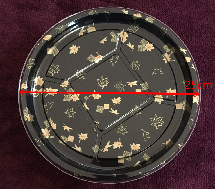 (Ready Sushi Packaging Takeaway Box In Stock) (Box) Gold Leaf Printed Sushi Packing Round Box Disposable Japanese Plastic Takeout Salmon Sashimi Round Box 25/32cm