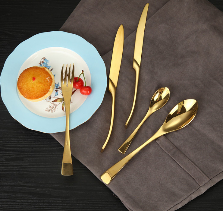 鍍金色 kaya 刀叉套裝 不銹鋼牛排刀叉 西餐餐具西餐刀叉勺全套
