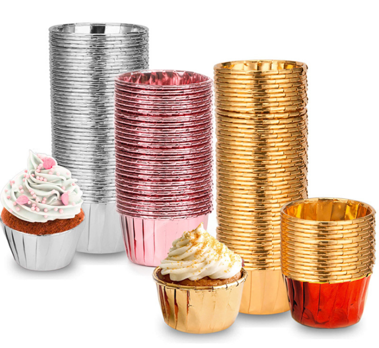 (Box/3000Pcs) Golden Silver Cake Cup Greaseproof Paper Holder Double-Sided Aluminum Foil Crimped Paper Cup Baking Paper Cup Mamafen Paper (Door Delivery Included)