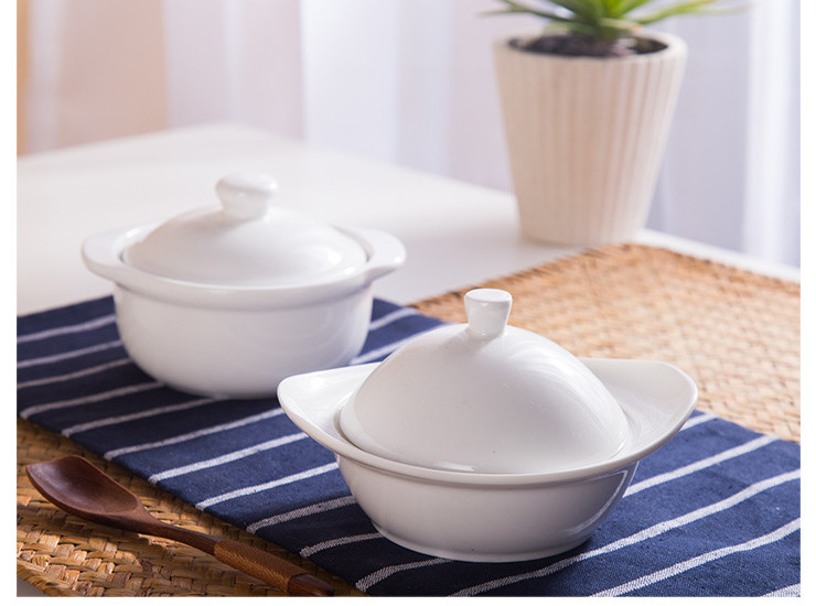 (Have Samples) Low Bone China Ceramic Ingot Stew Pot New Binaural Stew Pot Dessert Stew Cup White Tibia Porcelain
