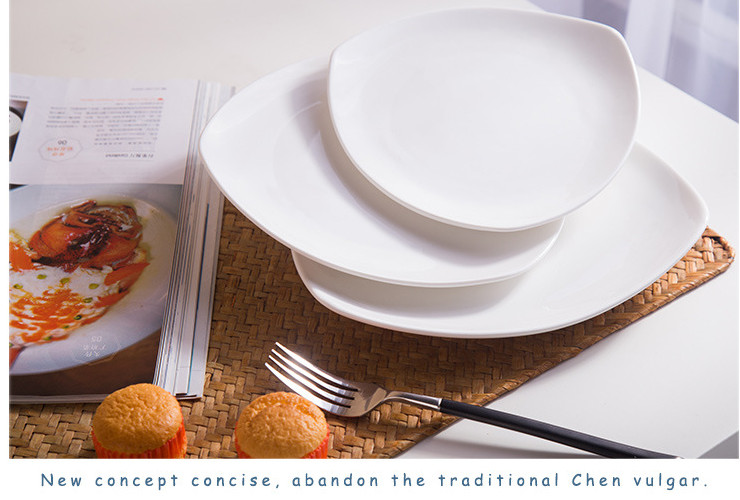 (有樣品) 低骨瓷陶瓷三角淺式盤 牛排盤 意大利面淺式盤 西餐陶瓷盤 炒飯盤