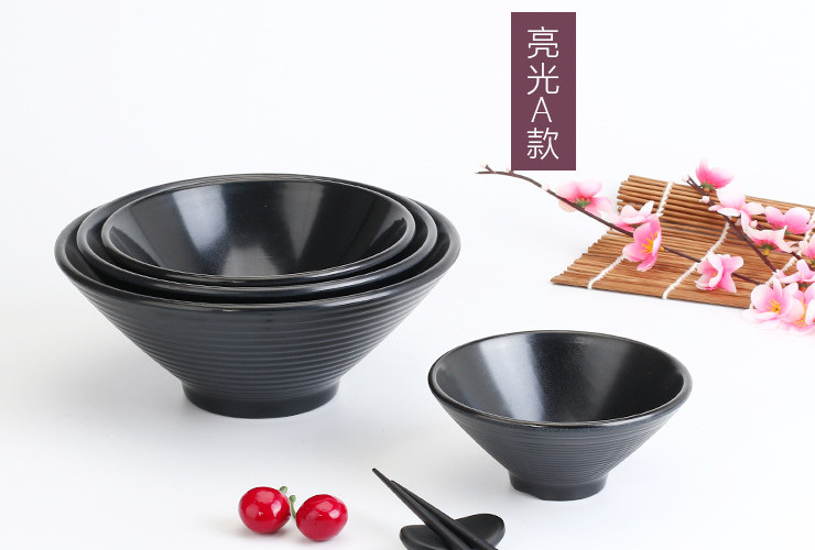 高檔A5黑色磨砂碗密胺塑料湯碗味千拉麵碗螺紋碗日韓式仿瓷餐具