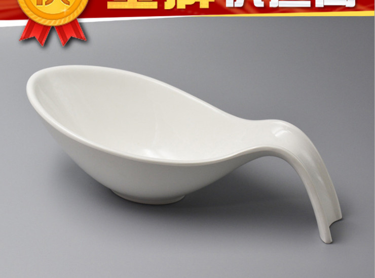 高檔仿瓷創意杓柄碗 帶手把密胺湯碗 塑料麵碗菜碗美耐皿手柄碗
