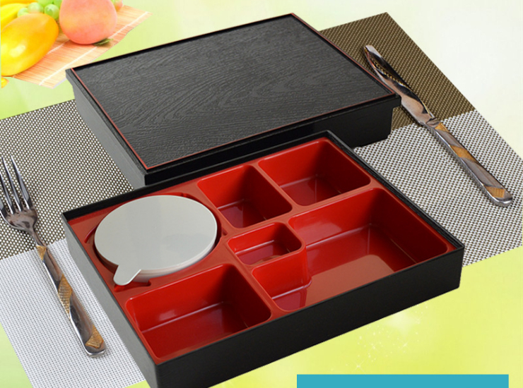 耐高溫商務套餐飯盒 帶碗便當盒 快餐盒日式壽司盒木紋蓋 (多色可選)