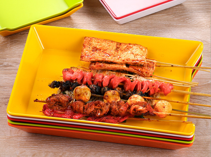 火鍋店裝串串的盤子塑料菜盤長方形密胺餐具自助燒烤選菜托盤商用
