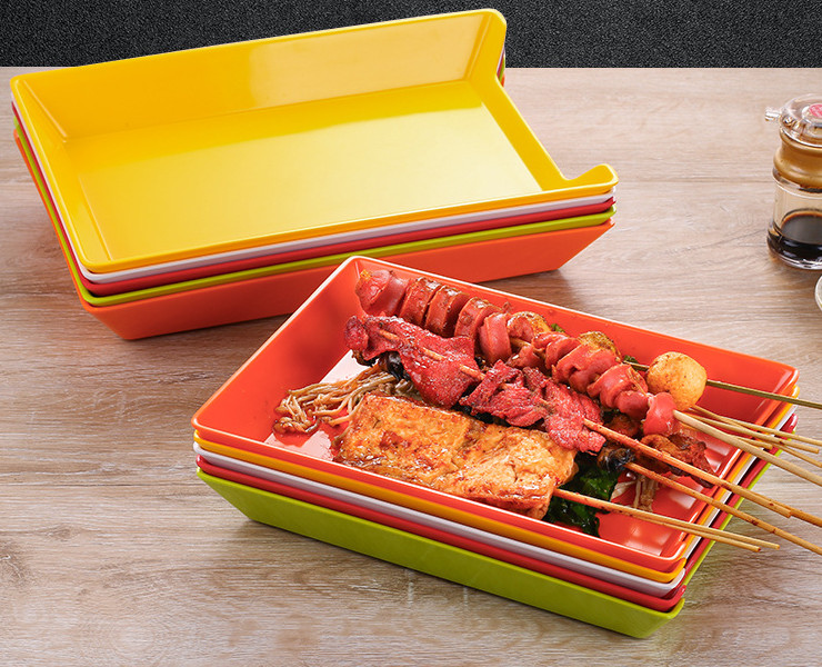 火鍋店裝串串的盤子塑料菜盤長方形密胺餐具自助燒烤選菜托盤商用