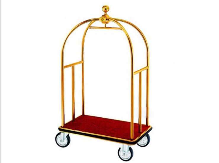 Hotel Lobby Luggage Service Stainless Steel Titanium Luggage Cart Small Golden Top Hand Luggage Cart Disassembling Luggage Cart