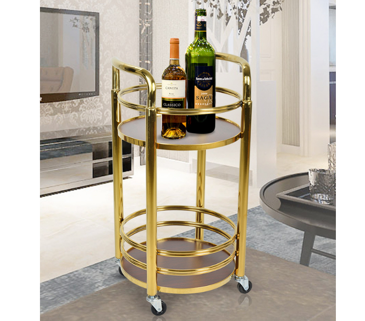 Hotel Restaurant Tea Dining Trolley Three-Layer Dining Trolley Double-Layer Solid Wood Round Wine Trolley Service Trolley Mobile Trolley