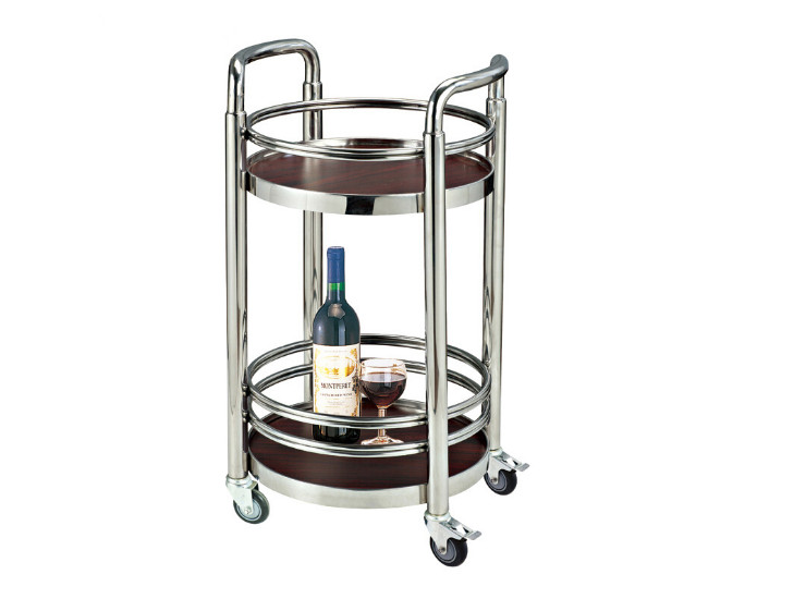 Hotel Restaurant Titanium Round Wine Cart Stainless Steel Wine Cart Champagne Restaurant Catering Mobile Service Cart