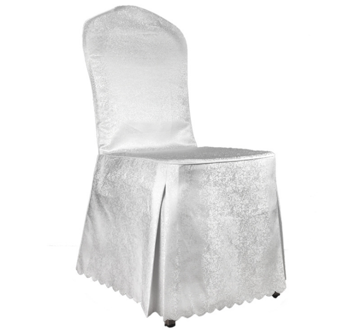 酒店桌布椅套批發廠家直銷白色碎花優質簡單款滌綸提花餐廳宴會酒椅套