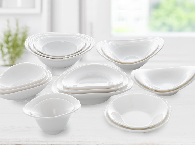 Imitation Porcelain Melamine White Dish Buffet Plate Hot Pot Side Dishware Commercial Plastic Heterosexual Bowl (Multiple Styles & Sizes)