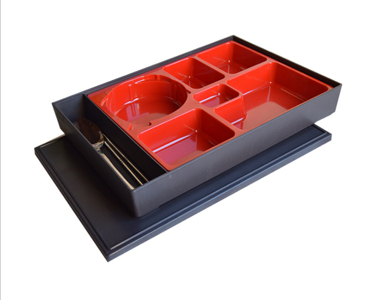 日式带盖商务便当套餐盒带筷子勺子微波炉分格长方形送餐密胺饭盒