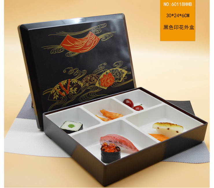 Japanese-Style Business Set Lunch Box Melamine Imitation Porcelain High Temperature Resistant Five-Cell Microwave Fast Food Box Meal Delivery Lunch Box (Different Colors Options)