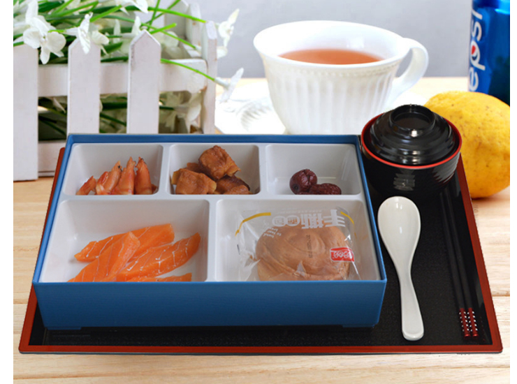 日式商務套餐便當盒 密胺仿瓷耐高溫五分格微波爐快餐盒送餐飯盒 (多色可選) - 關閉視窗 >> 可點按圖像