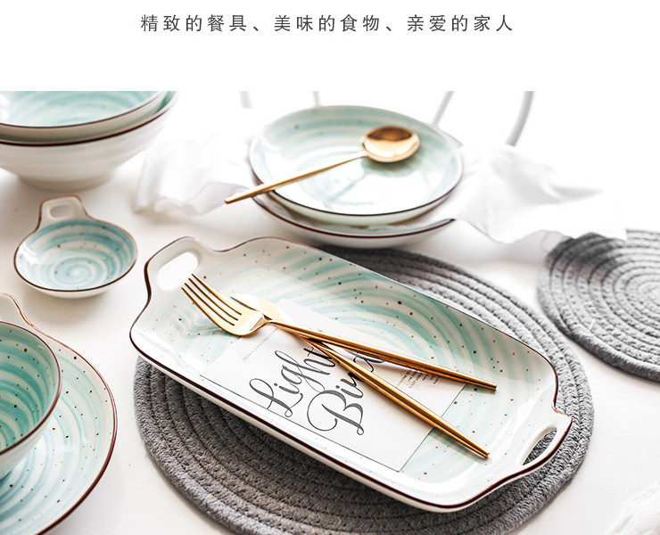 日式手繪釉下彩陶瓷餐具套裝家用盤子菜盤子米飯碗湯碗麵碗
