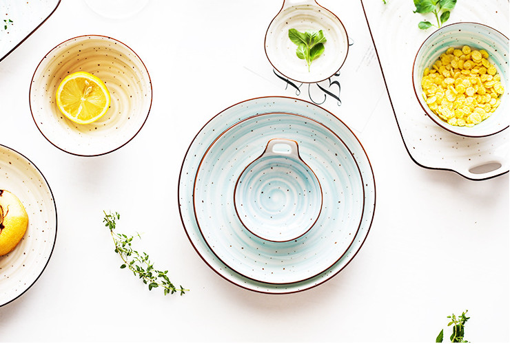 日式手繪釉下彩陶瓷餐具套裝家用盤子菜盤子米飯碗湯碗麵碗