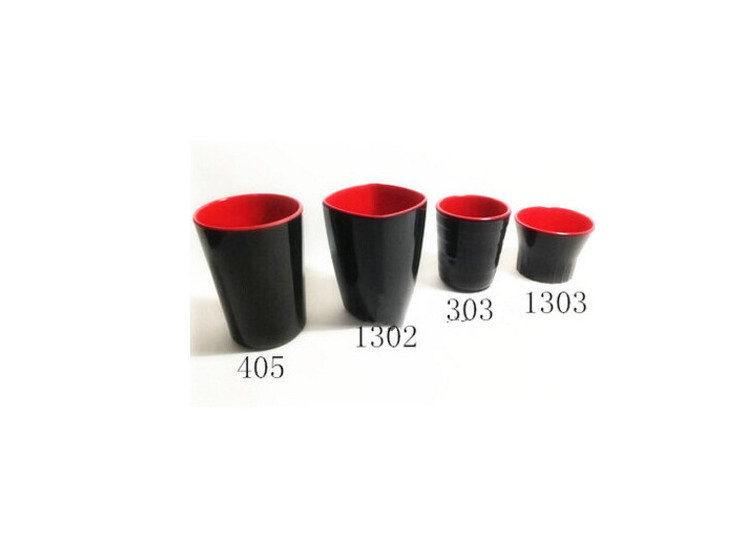 日式仿瓷黑红螺纹杯子双色酒店杯杯韩式塑料水杯树脂茶杯饭店口杯