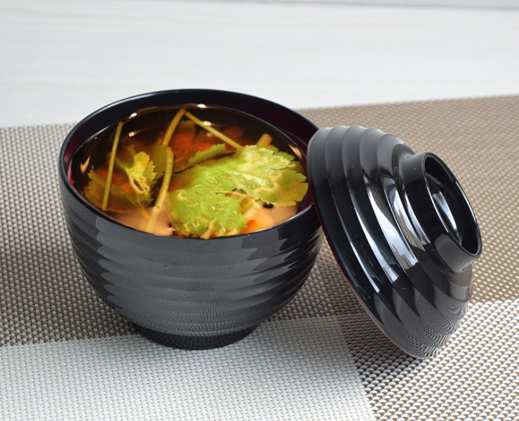 日式湯碗A5密胺帶蓋小碗 密胺仿瓷湯盅 雙色味增湯碗