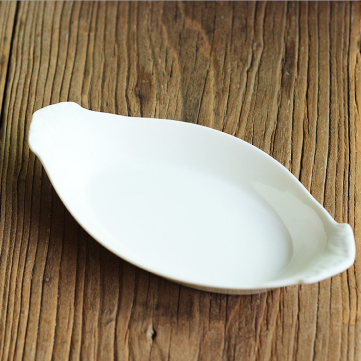 日式純白陶瓷烘焙餐具創意船形焗飯盤意面沙拉盤餐廳烤箱專用