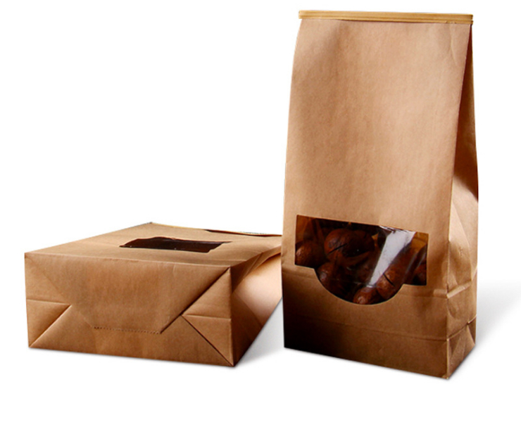 (Ready Kraft Paper Bag Open-window Ziplock Bag In Stock) (Box/500pcs) Stand-Up Pouch Sealed Bag Wire Back Seal Popcorn Bag