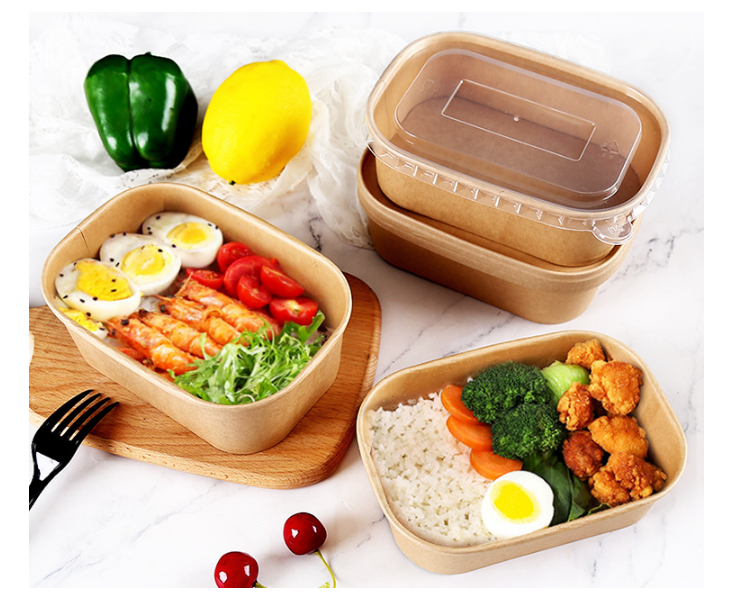 Kraft Paper Lunch Box Oval Rectangular Thickened Microwave Disposable Lunch Box Takeaway Packaging Box (Door Delivery Included)
