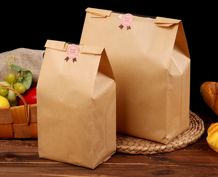 (Ready Kraft Paper Window Bag In Stock) (Box/1000) Baked Bread Bag Kraft Paper Window Bag Square Bottom Food Paper Bag