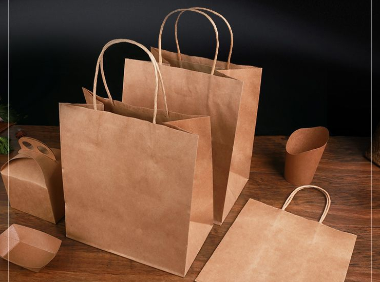 (Instant-pick extra large takeaway paper bags in stock) (Box/300/500 pcs) Kraftpaper Bag Ready Stock Takeaway Tote Bag Foodpanda Deliveroo 33x17.8x33cm Paper Bag