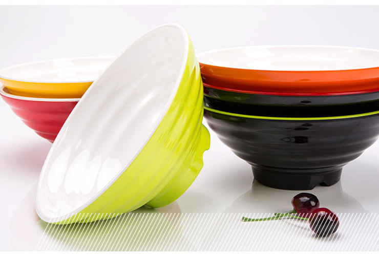 密胺麵碗螺紋雙色碗拉麵碗麻辣燙大碗餐廳仿瓷餐具批發