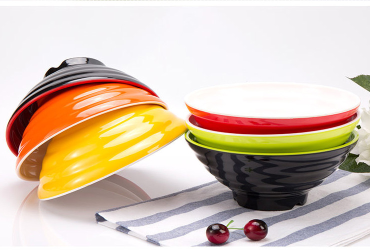 密胺麵碗螺紋雙色碗拉麵碗麻辣燙大碗餐廳仿瓷餐具批發