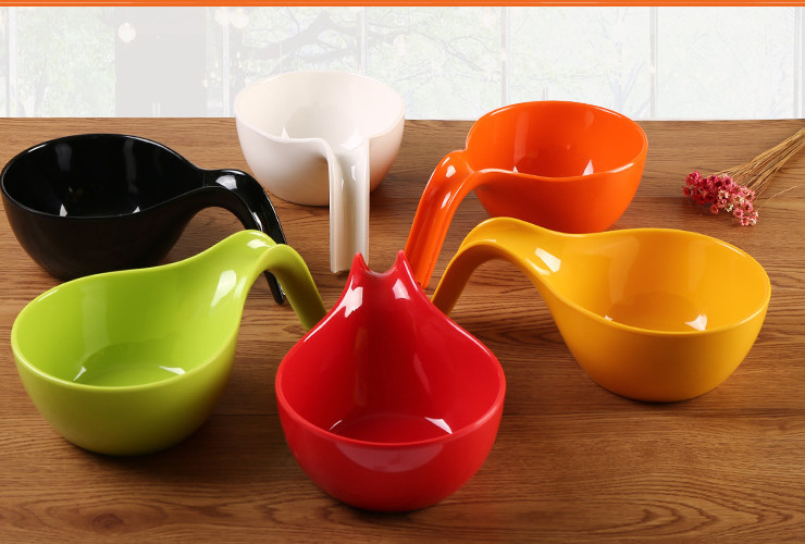 密胺彩色帶手柄碗泡麵碗粥碗塑料碗仿瓷水果沙拉碗自助調料碗餐具