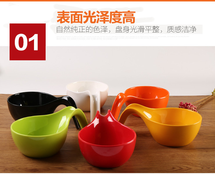 密胺彩色帶手柄碗泡麵碗粥碗塑料碗仿瓷水果沙拉碗自助調料碗餐具
