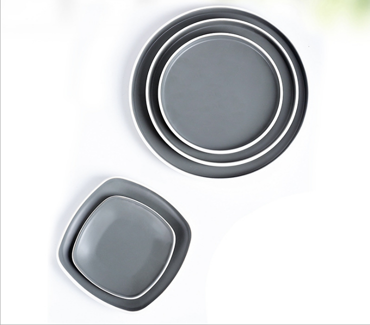 Melamine Gray Nordic Style Cutlery Set Plastic Plate Imitation Porcelain Dish Plate Dish Plate Dish-Resistant Restaurant Restaurant (Multiple Styles & Sizes)