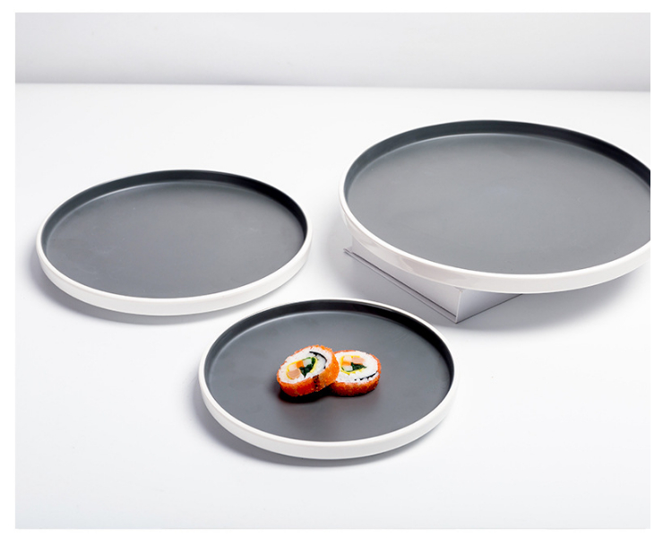 密胺灰白北欧风餐具套装塑料盘仿瓷碗盘碗碟菜盘耐摔饭店餐厅专用 (多款多尺寸)