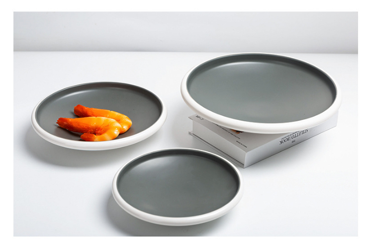 密胺灰白北欧风餐具套装塑料盘仿瓷碗盘碗碟菜盘耐摔饭店餐厅专用 (多款多尺寸)